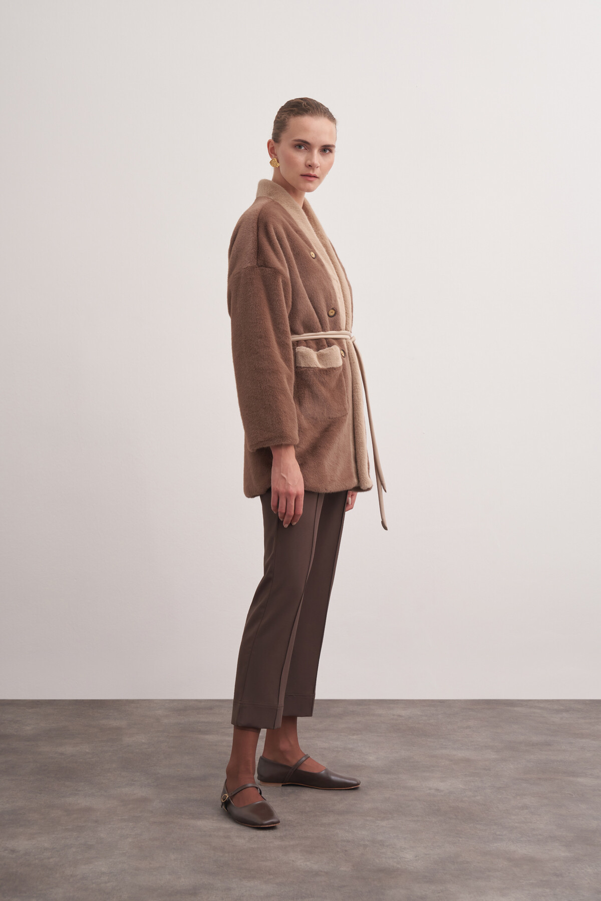 Button Detailed Plush Coat