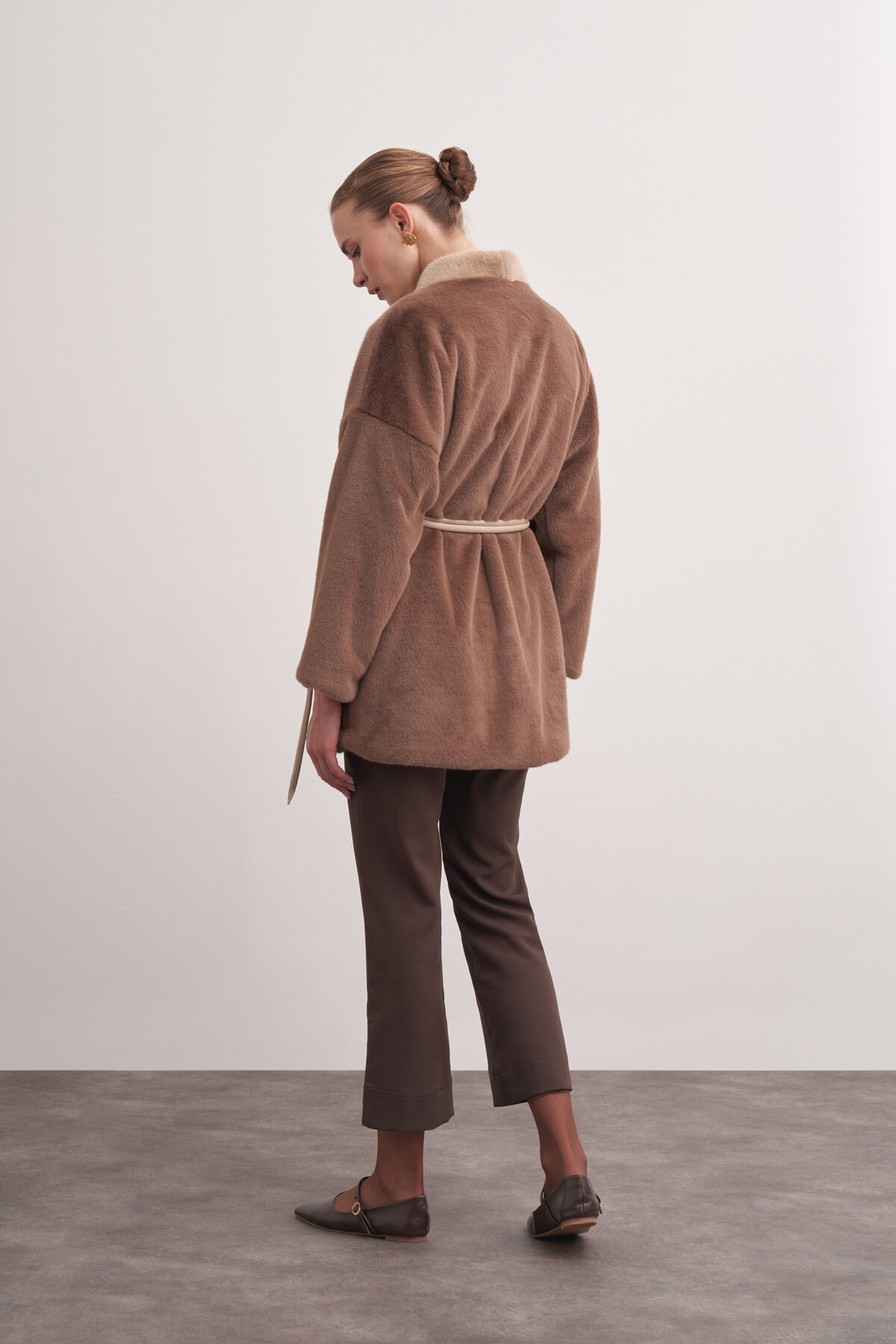 Button Detailed Plush Coat