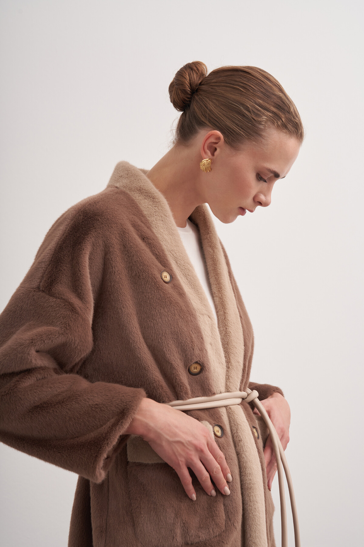 Button Detailed Plush Coat