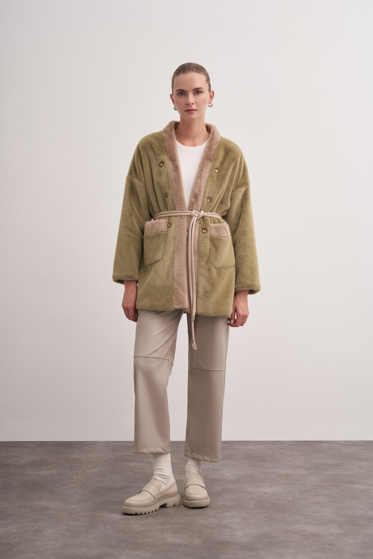 Button Detailed Plush Coat