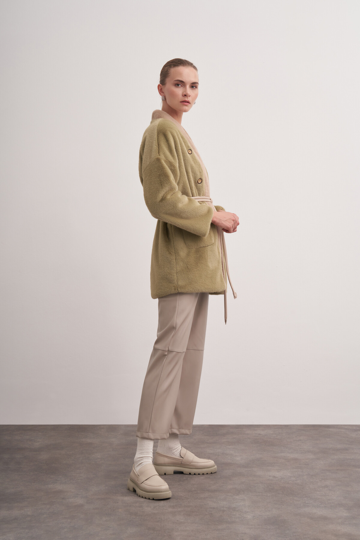 Button Detailed Plush Coat