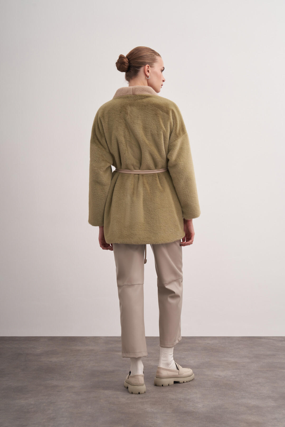 Button Detailed Plush Coat