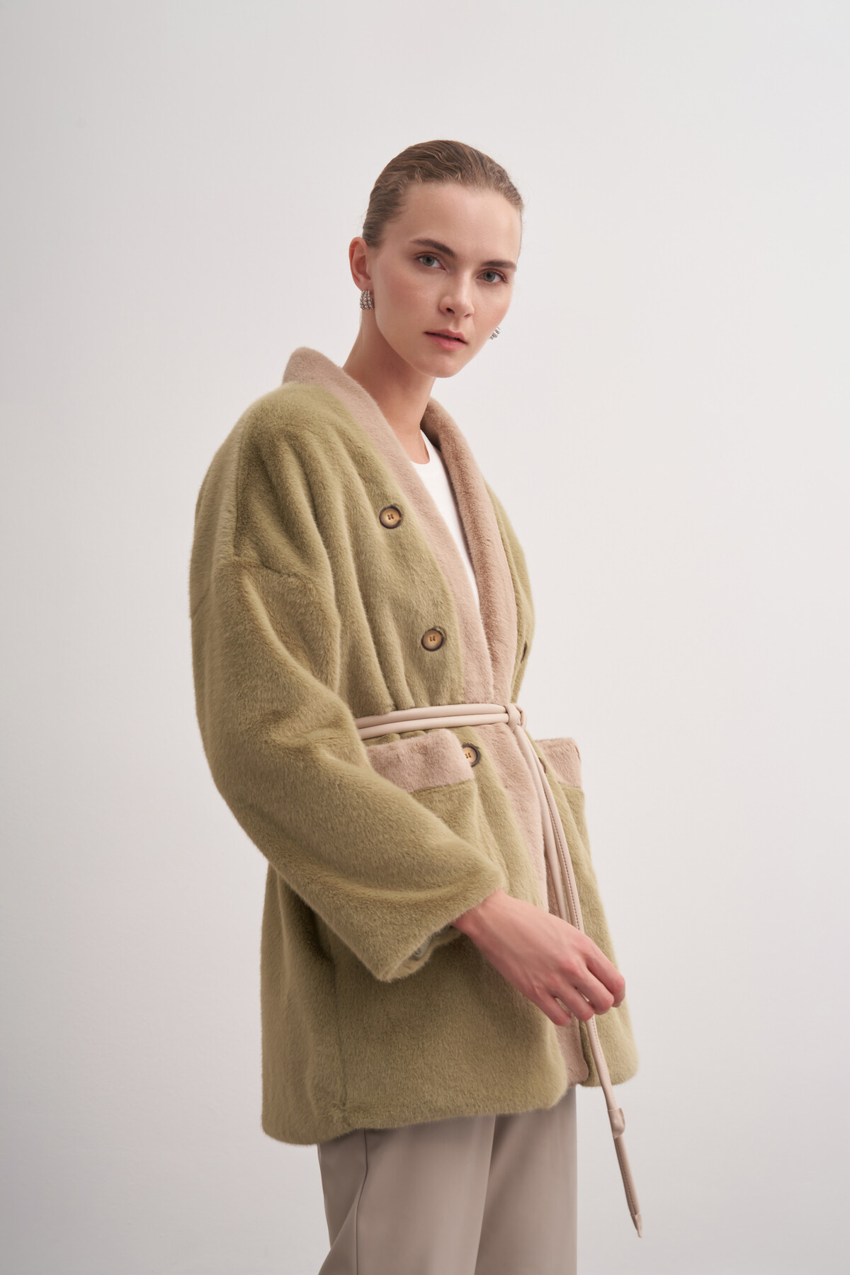 Button Detailed Plush Coat