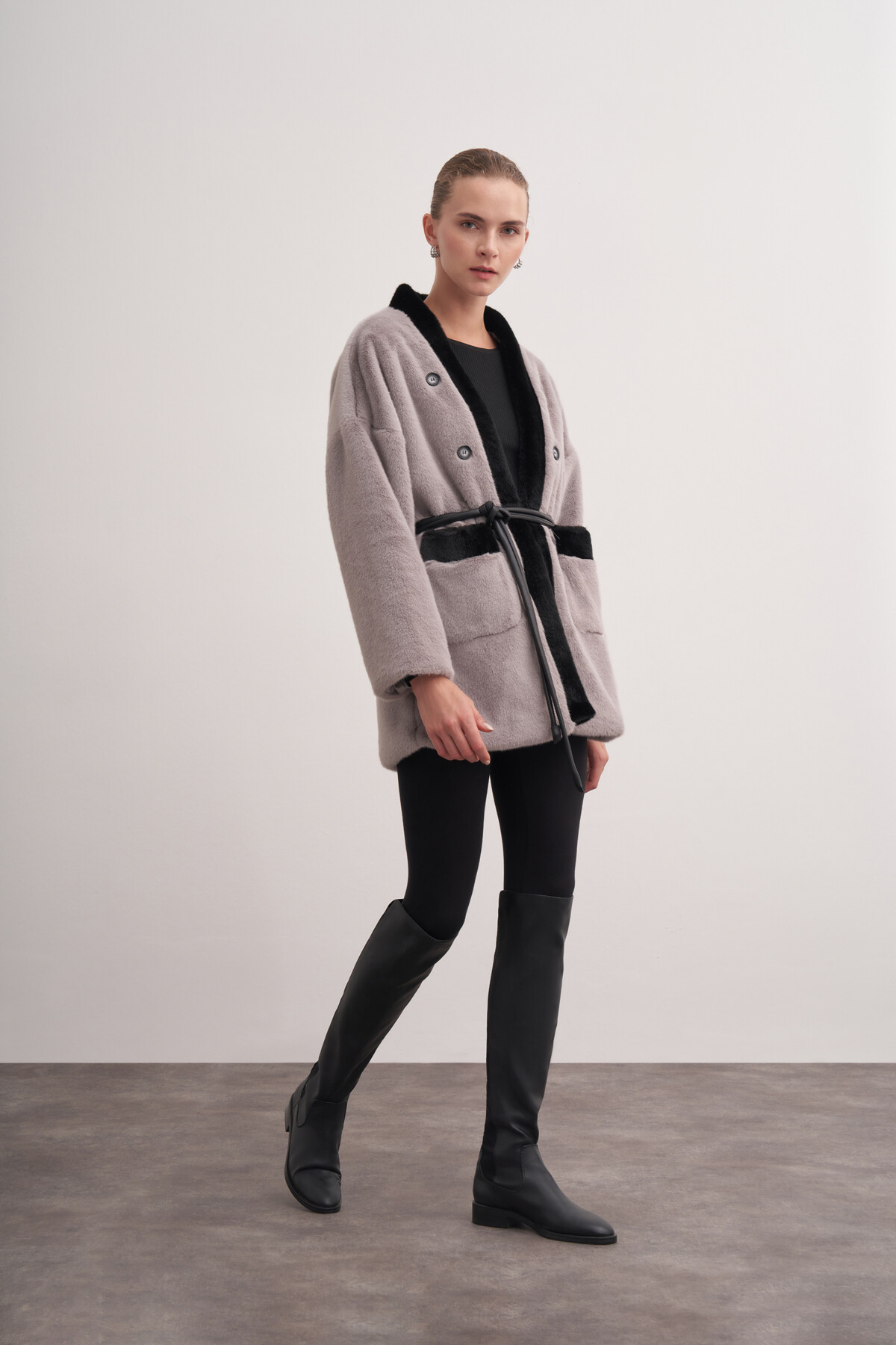 Button Detailed Plush Coat