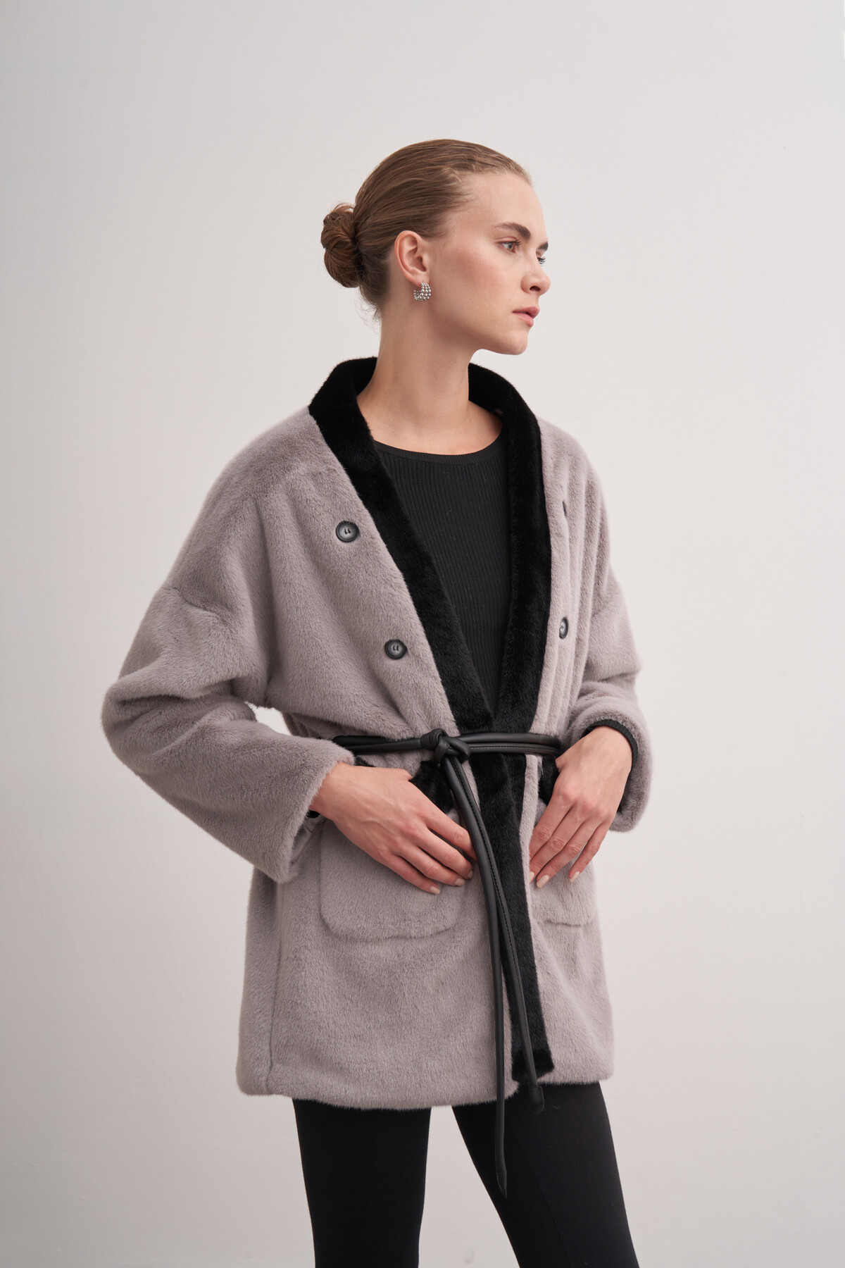 Button Detailed Plush Coat