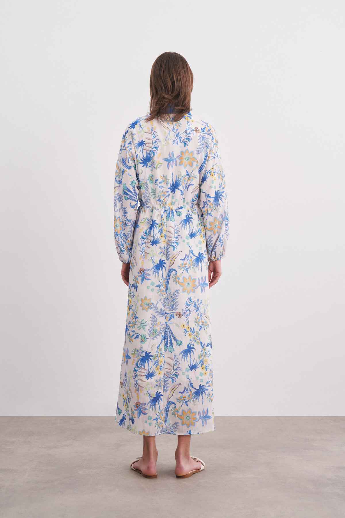 DESENLİ KETEN ELBİSE