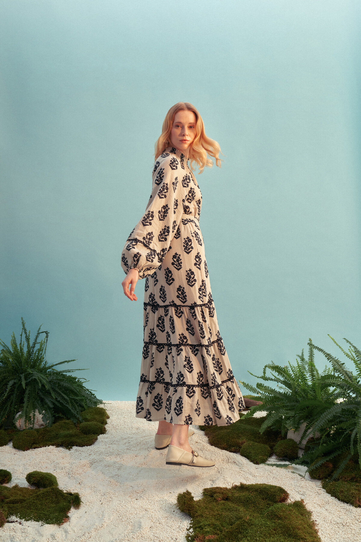 Desenli Müslin Elbise