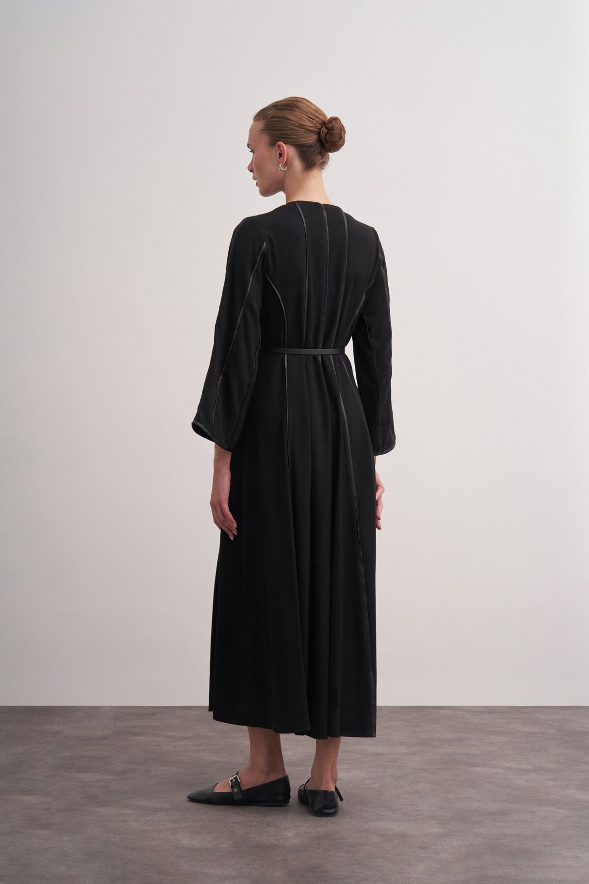 Şerit Detaylı Örme Kaşe Elbise