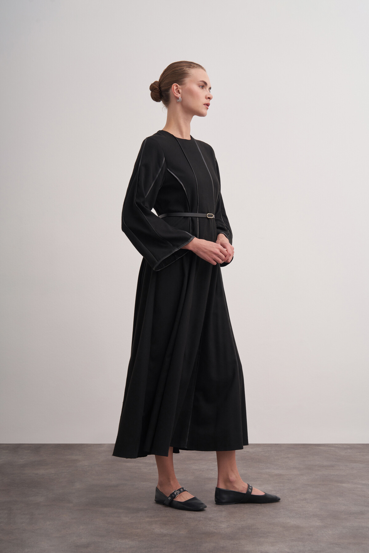 Şerit Detaylı Örme Kaşe Elbise