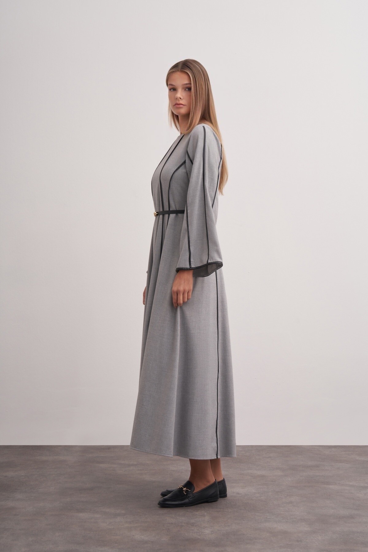 Şerit Detaylı Örme Kaşe Elbise