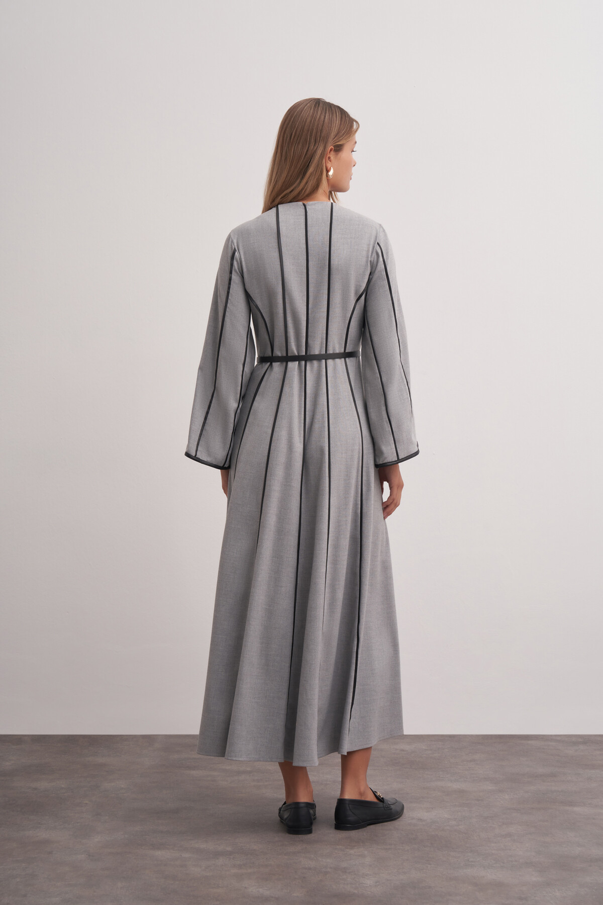 Şerit Detaylı Örme Kaşe Elbise