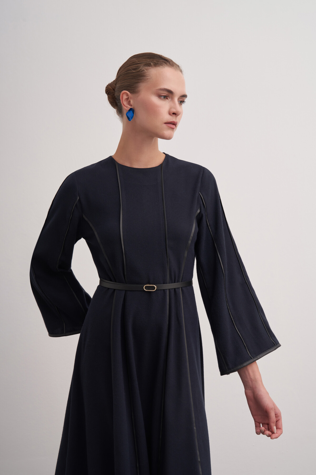 Şerit Detaylı Örme Kaşe Elbise