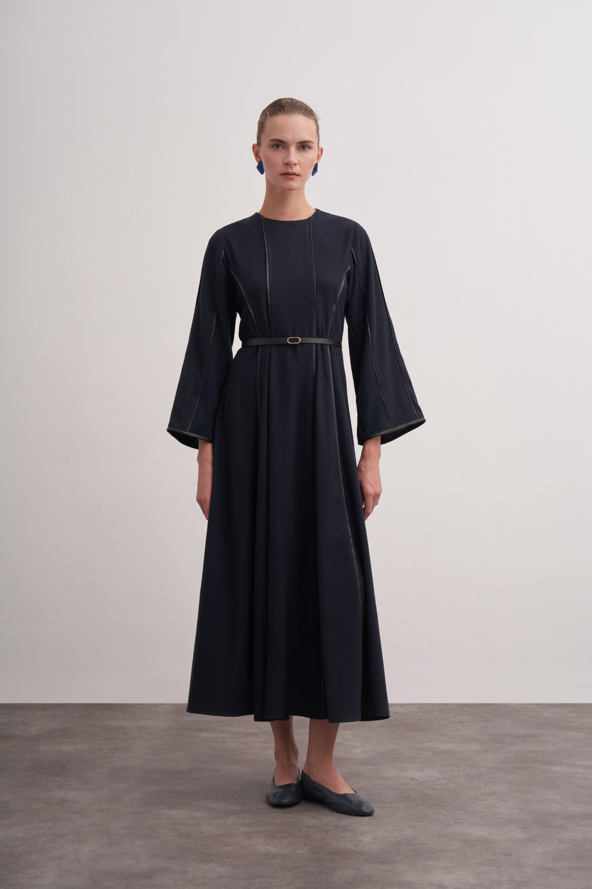 Şerit Detaylı Örme Kaşe Elbise