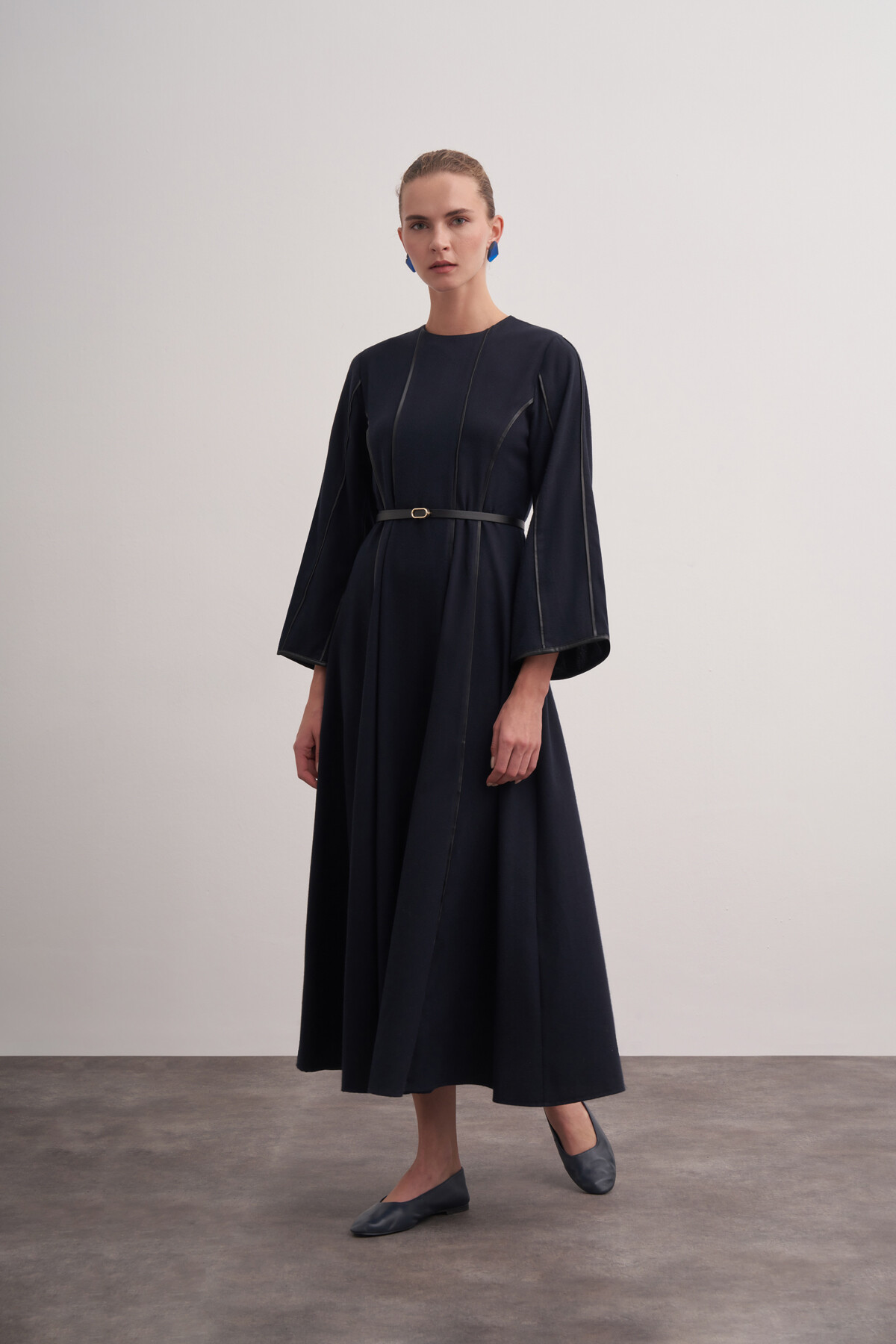 Şerit Detaylı Örme Kaşe Elbise