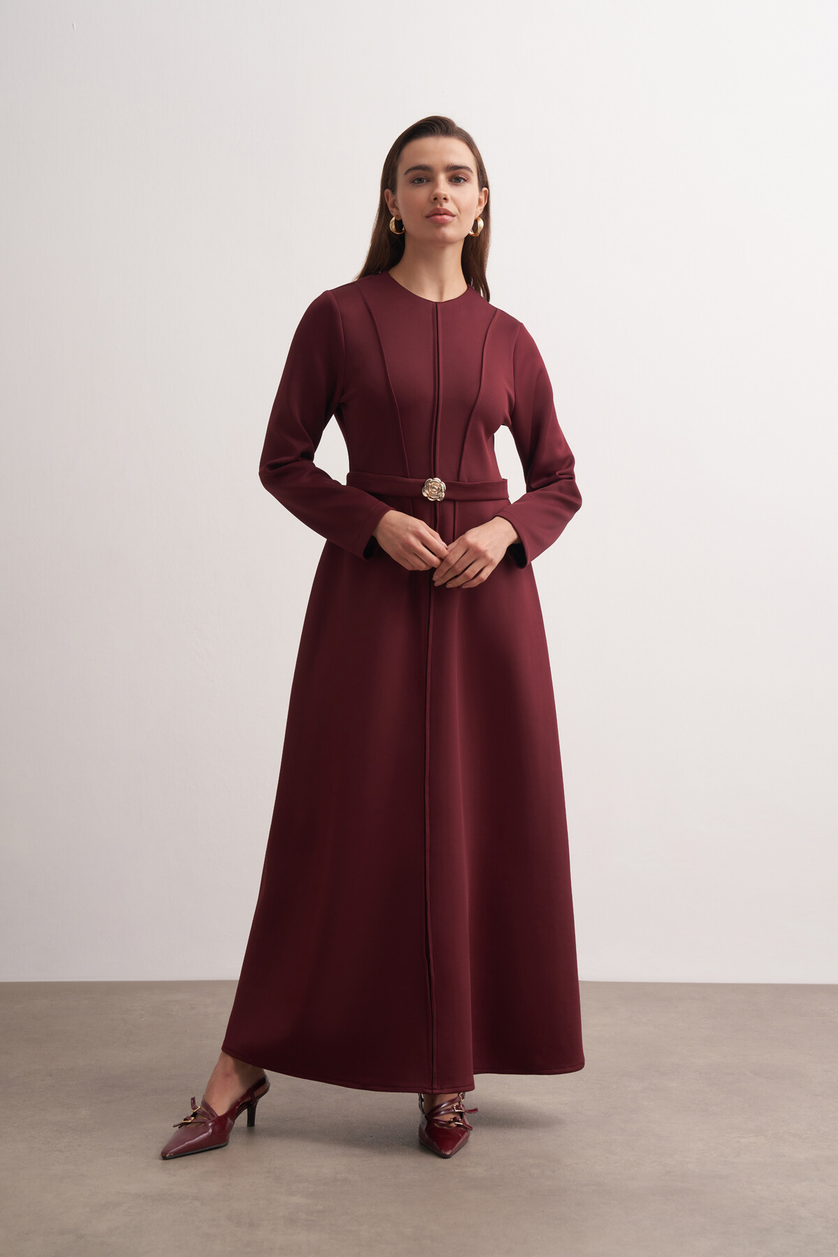 Gül Tokalı Dikiş Detaylı Scuba Elbise