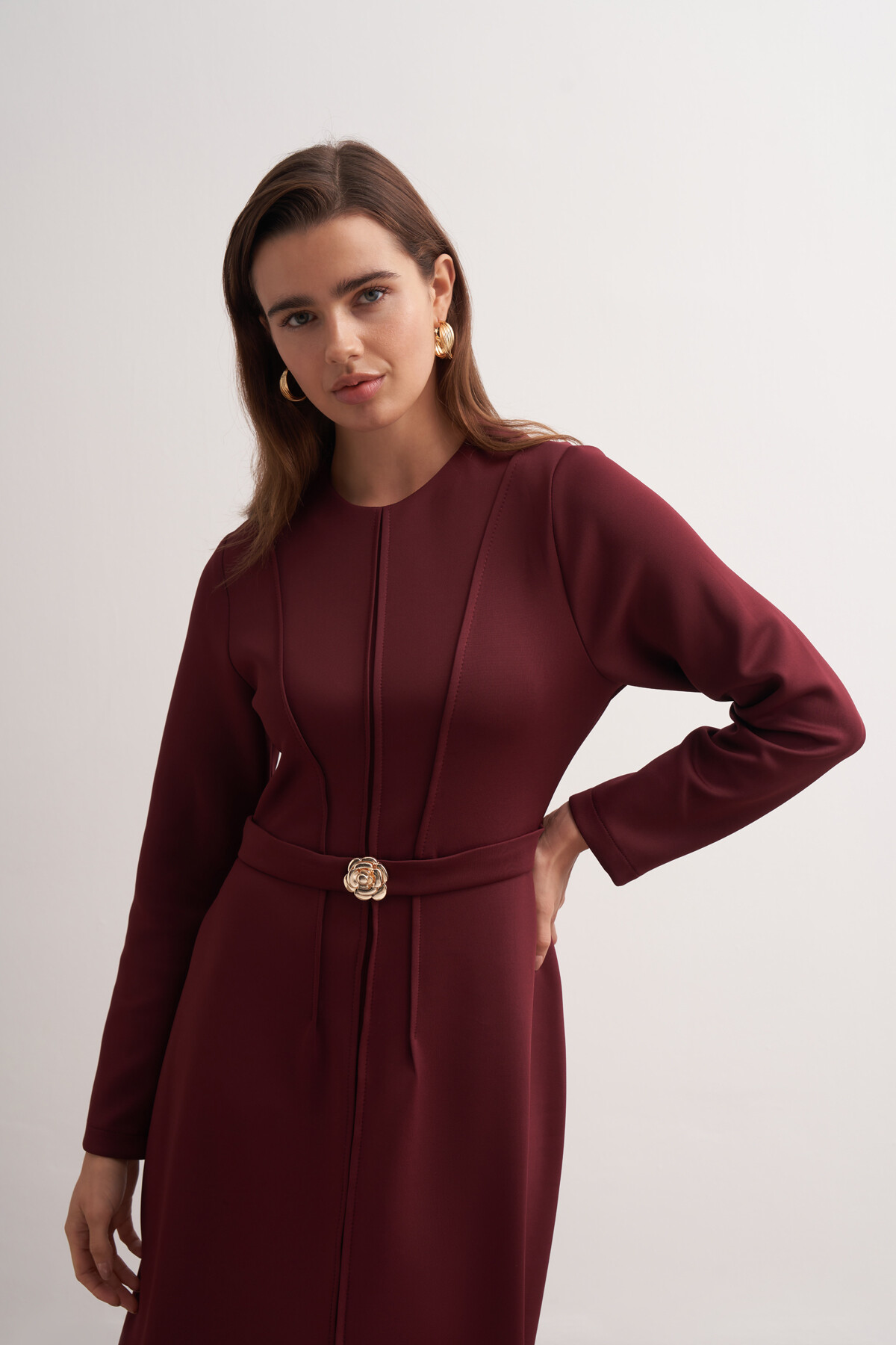 Gül Tokalı Dikiş Detaylı Scuba Elbise