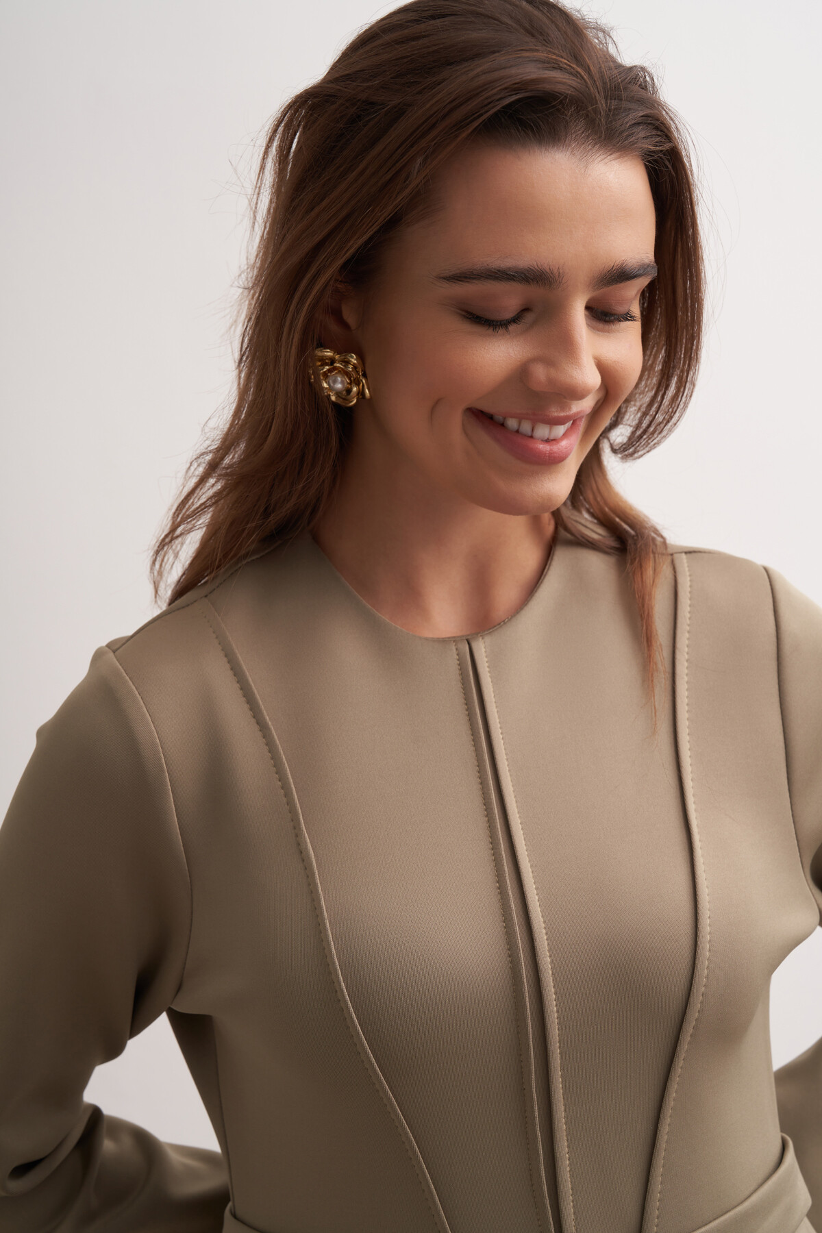 Gül Tokalı Dikiş Detaylı Scuba Elbise