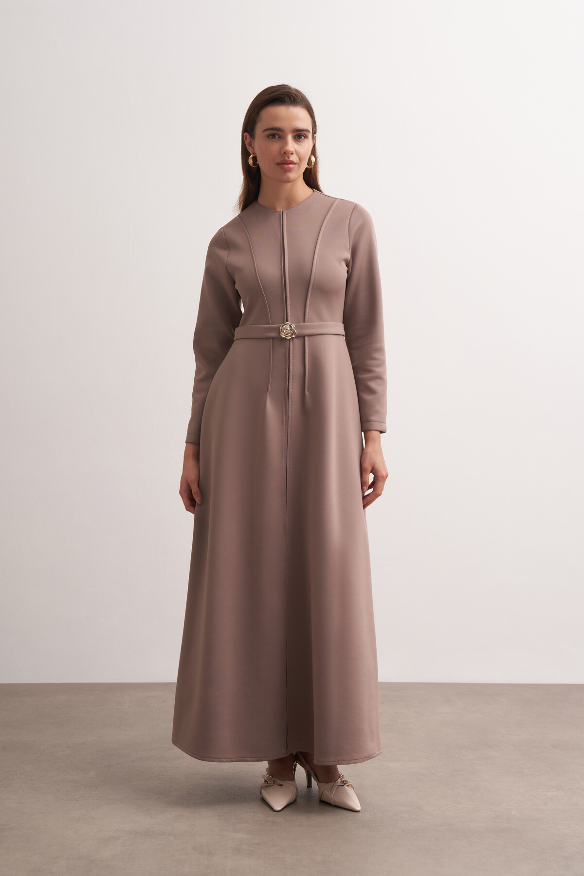 Gül Tokalı Dikiş Detaylı Scuba Elbise