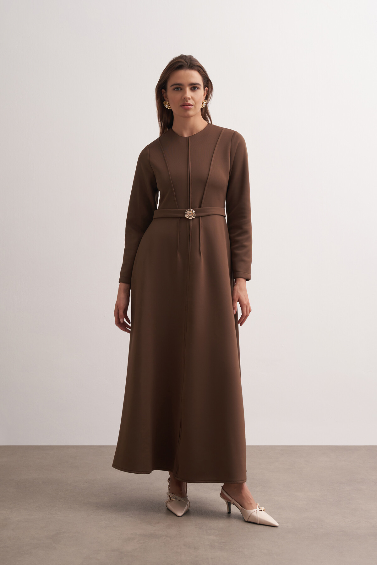 Gül Tokalı Dikiş Detaylı Scuba Elbise