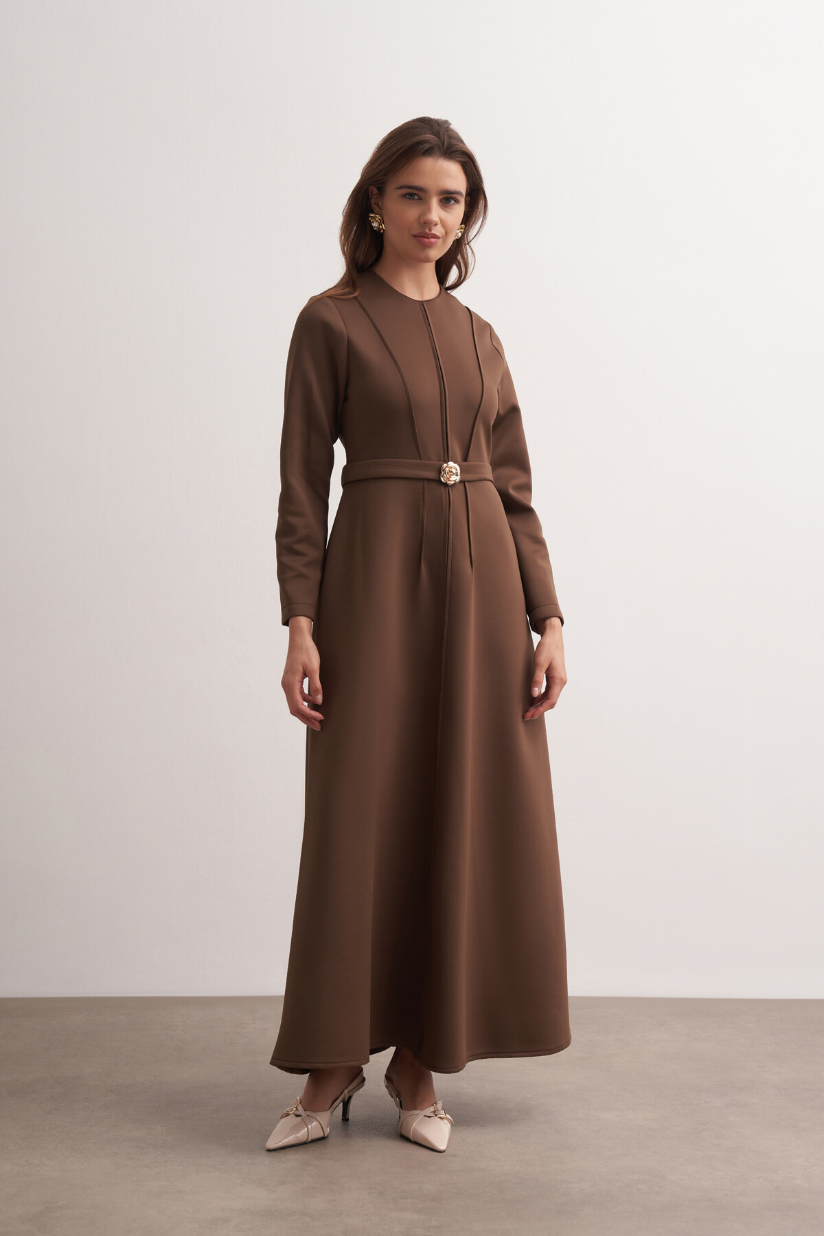 Gül Tokalı Dikiş Detaylı Scuba Elbise