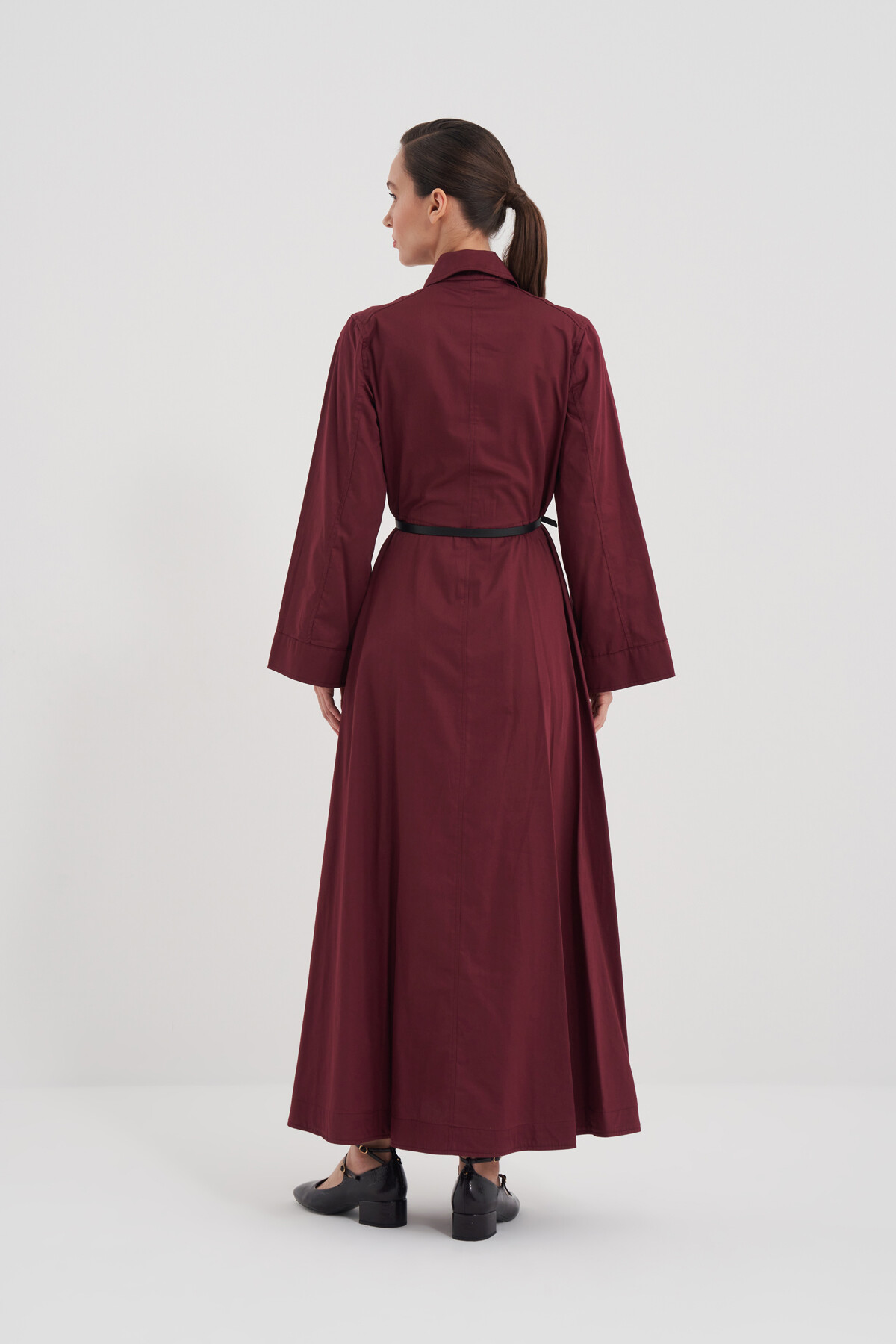 Deri Kemerli Poplin Elbise