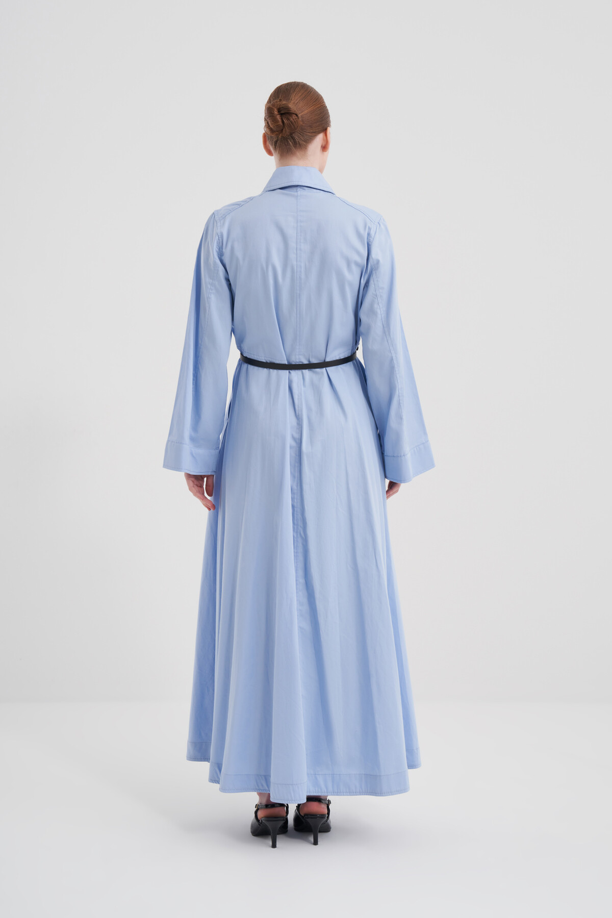 Deri Kemerli Poplin Elbise