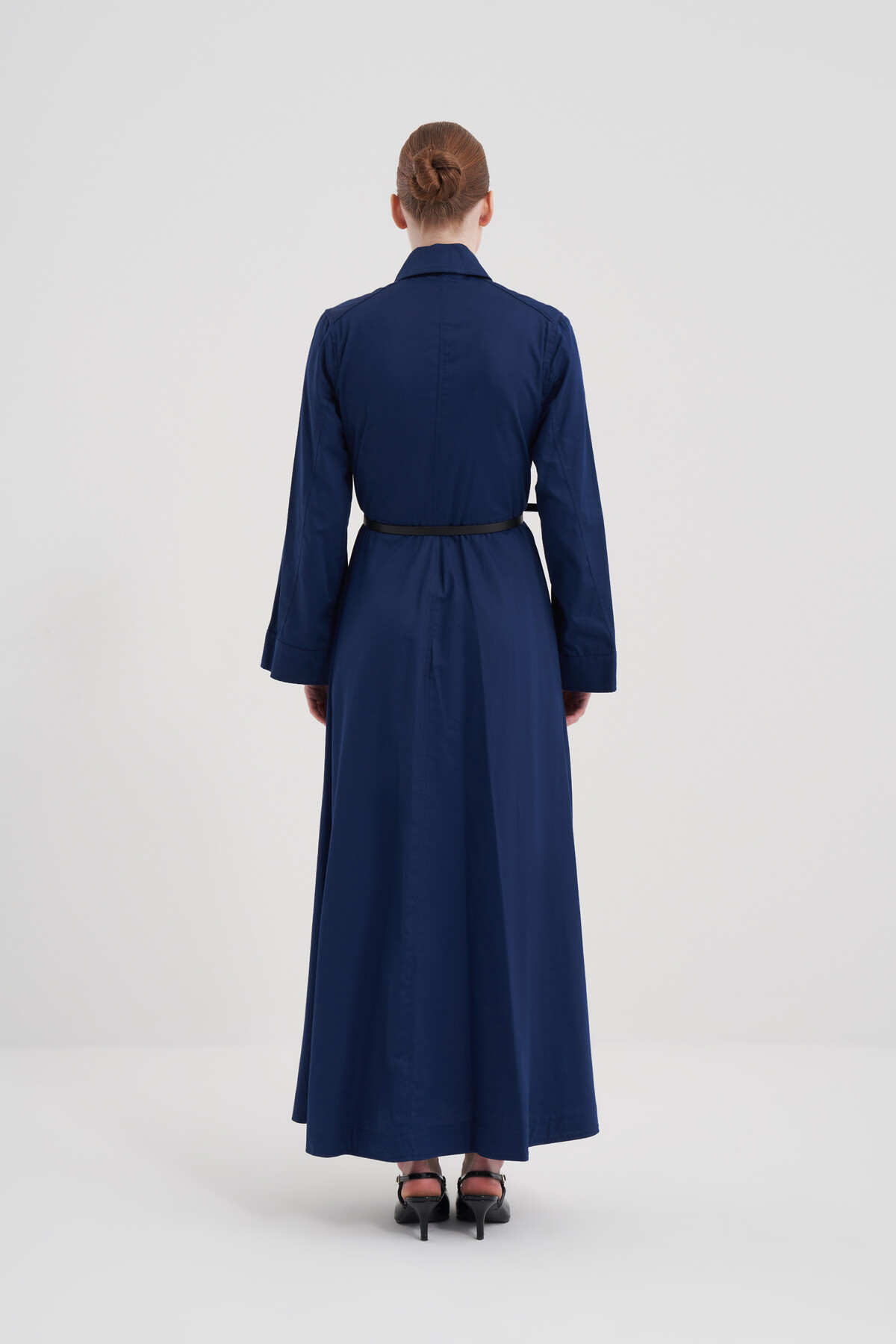 Deri Kemerli Poplin Elbise