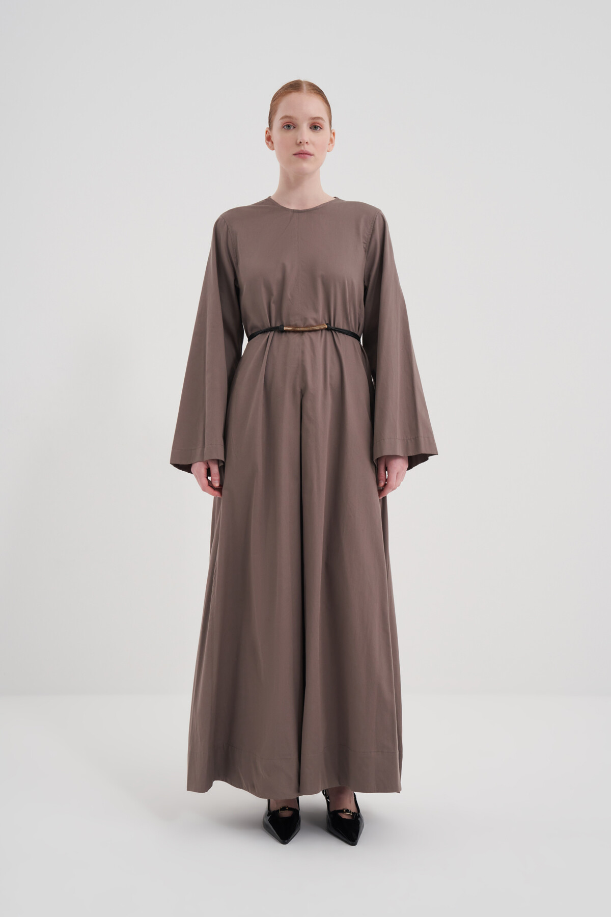 Pile Detaylı Poplin Elbise