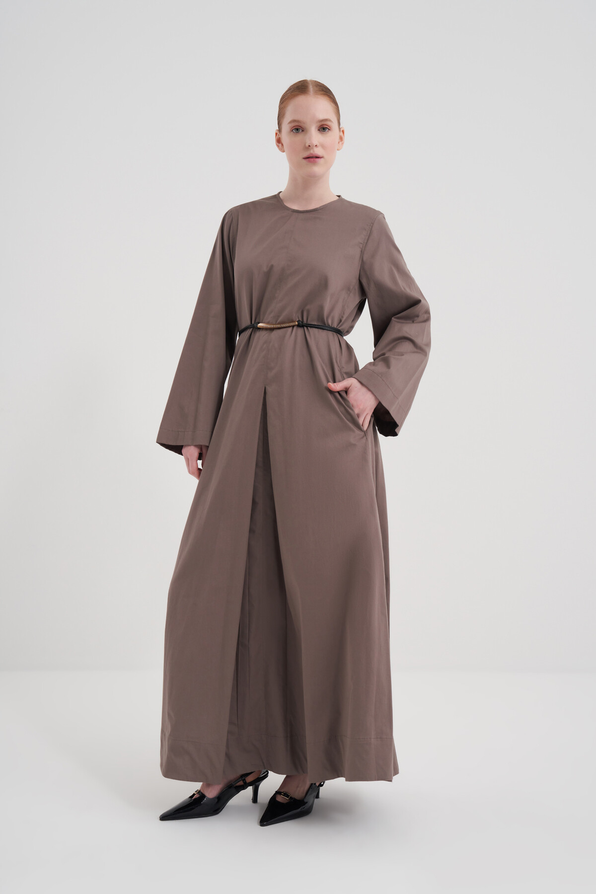 Pile Detaylı Poplin Elbise