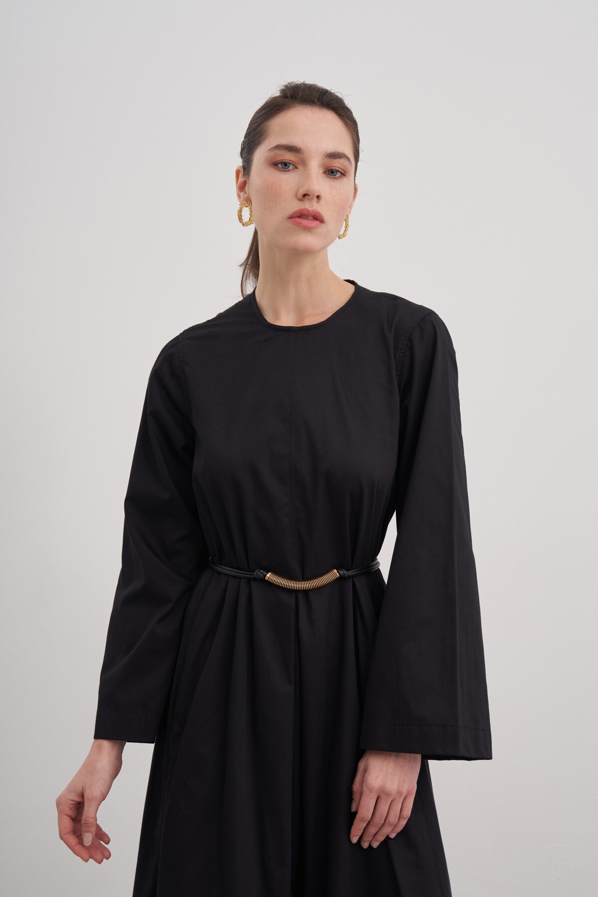 Pile Detaylı Poplin Elbise