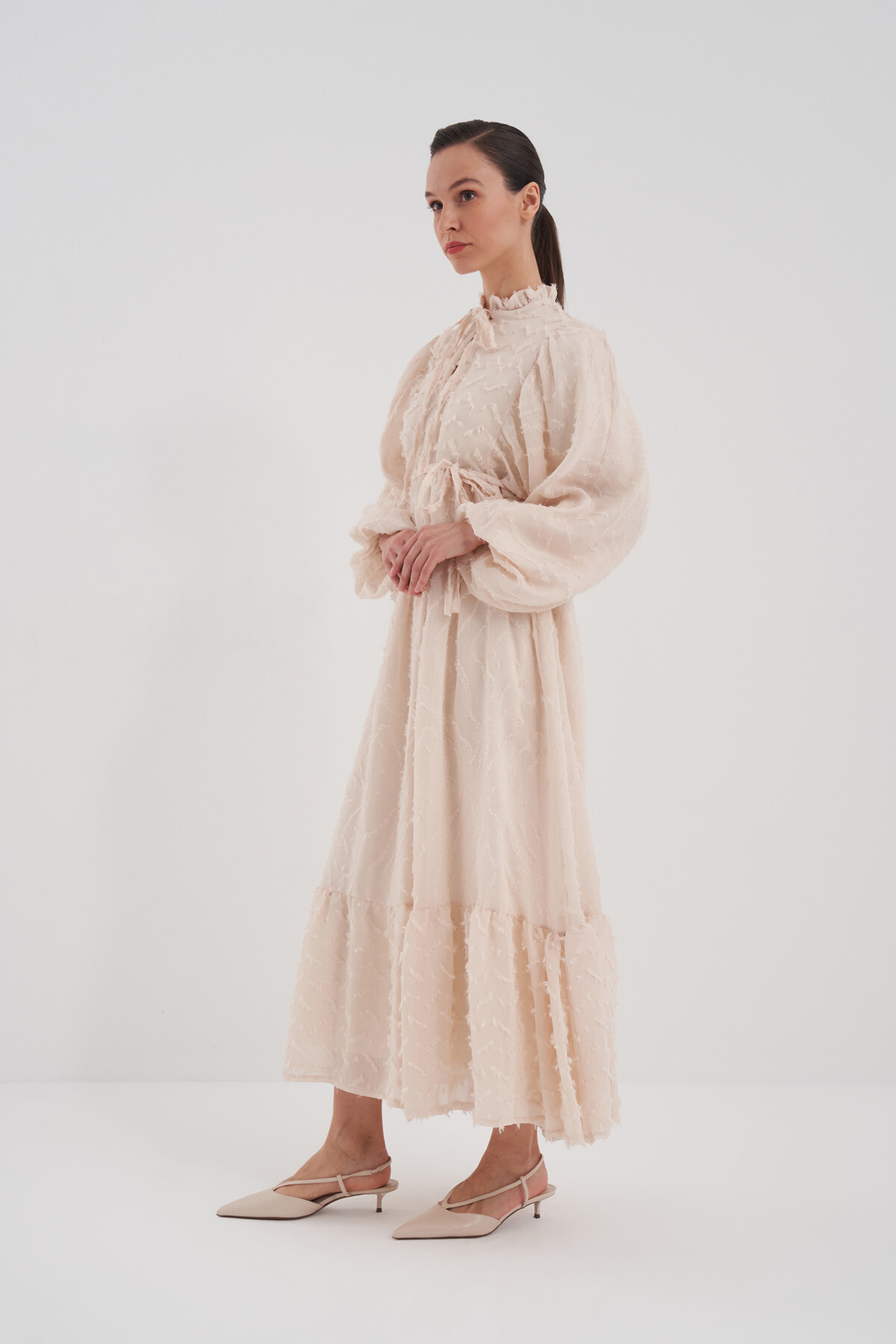 Balon Kol Simli Elbise