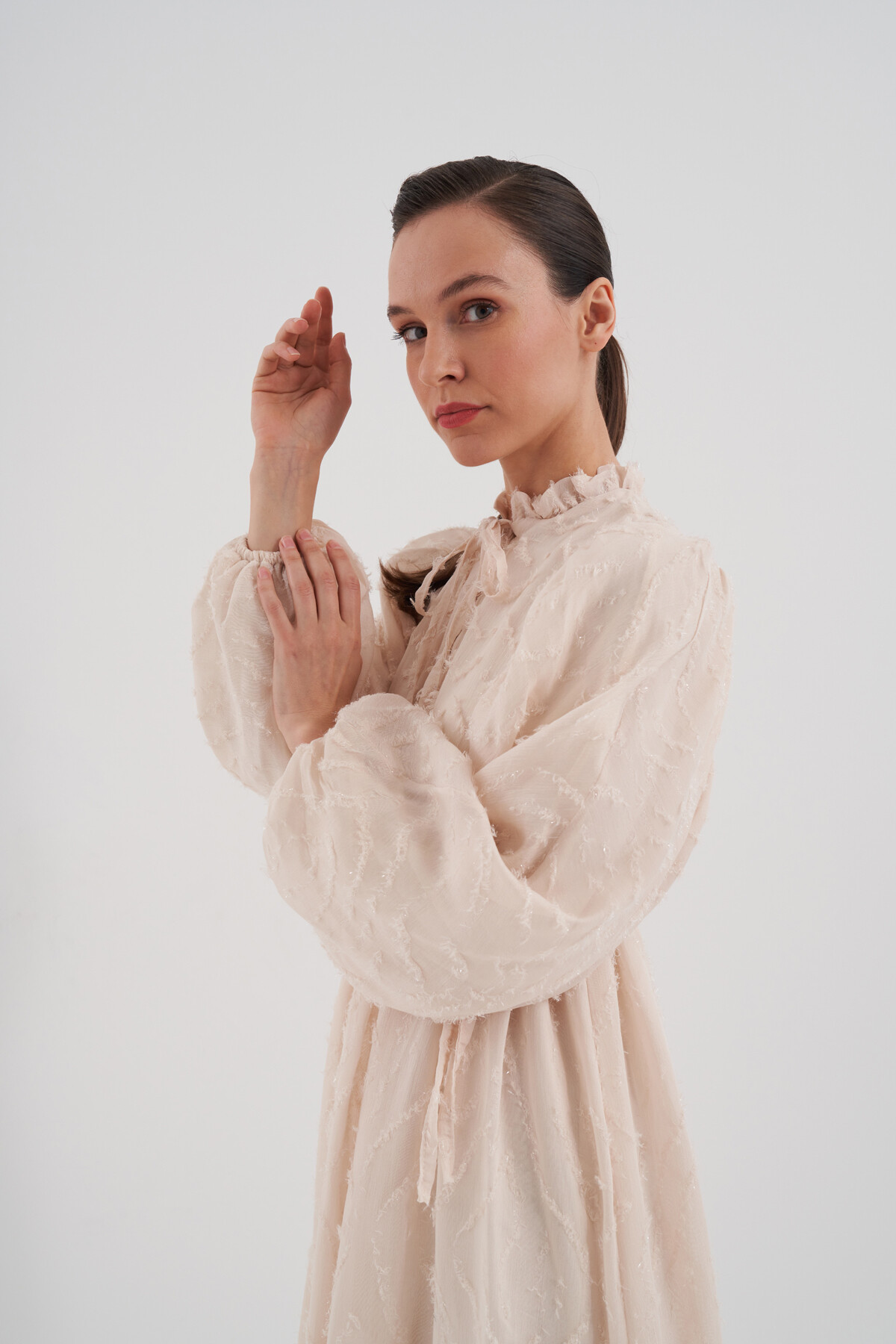 Balon Kol Simli Elbise