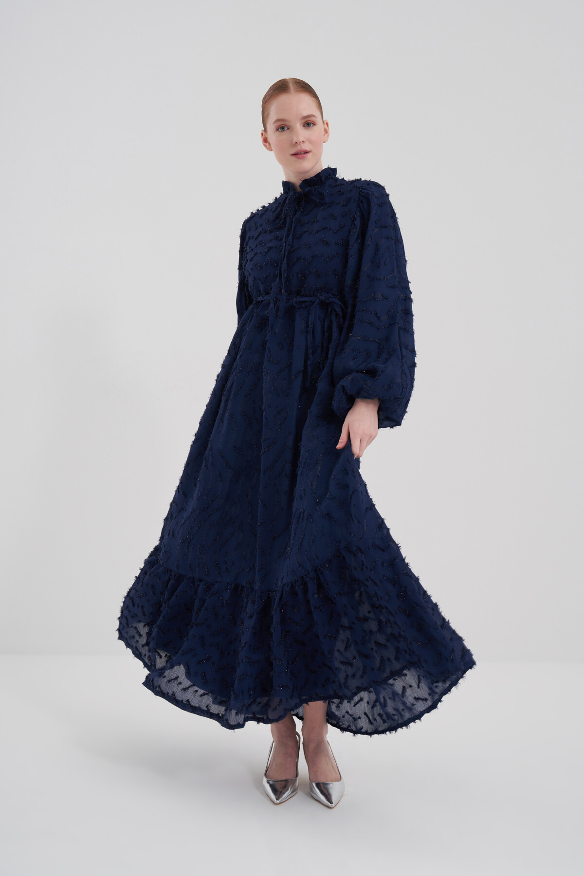 Balon Kol Simli Elbise