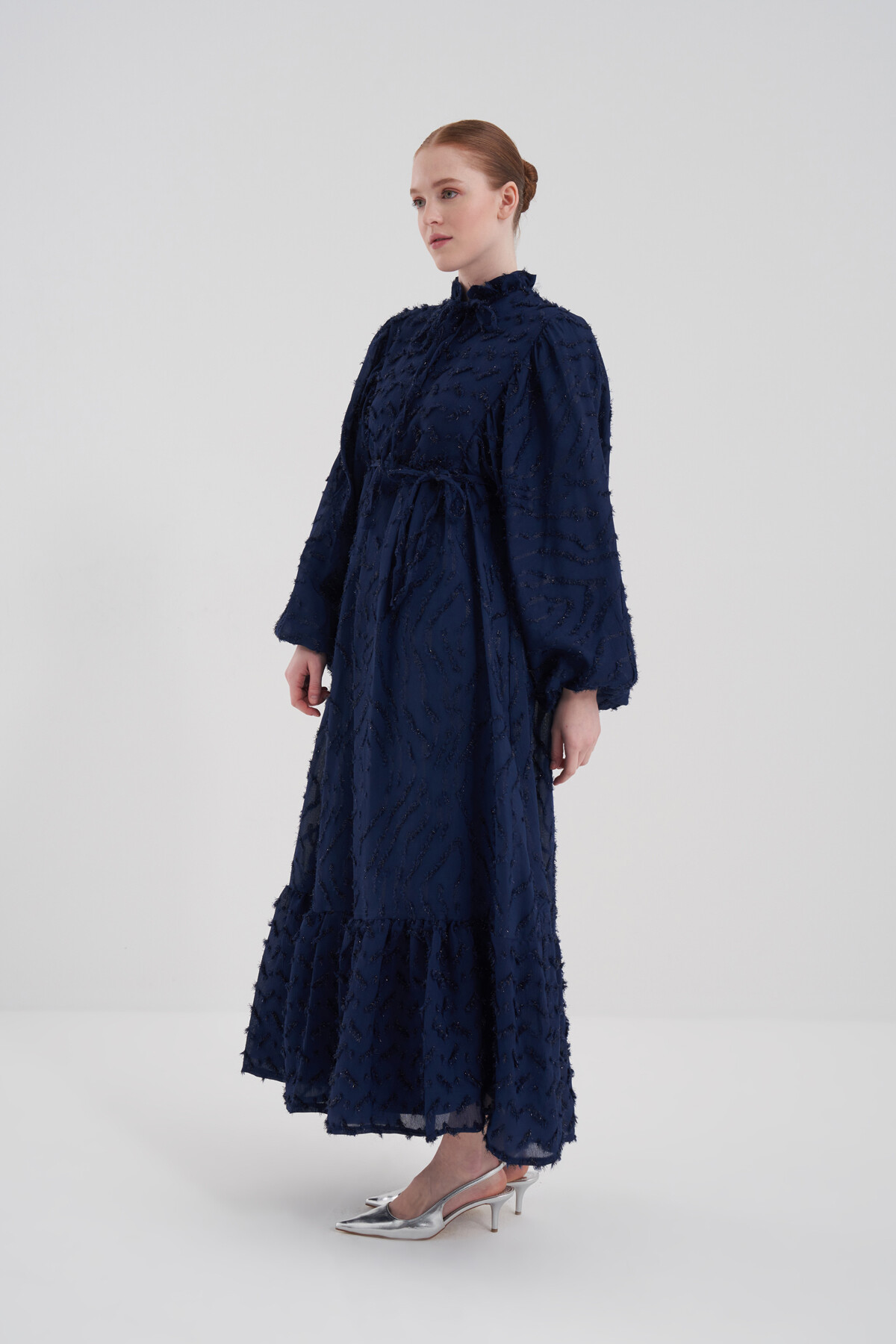 Balon Kol Simli Elbise