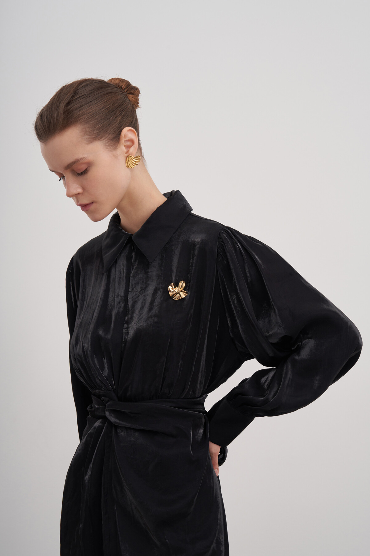 Brooch Tie Detailed Evening Dress