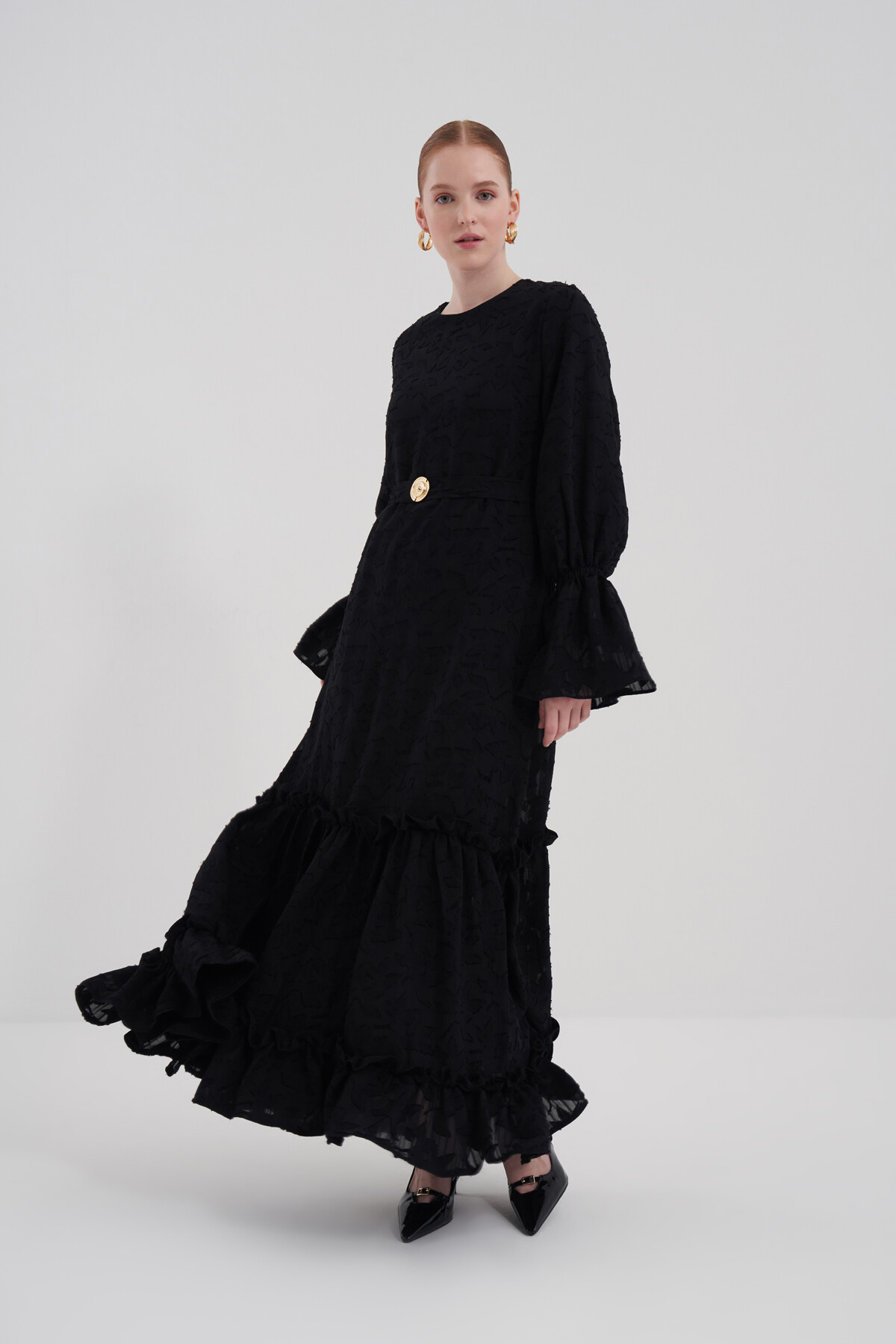 Belted Ruffle Detail Dress