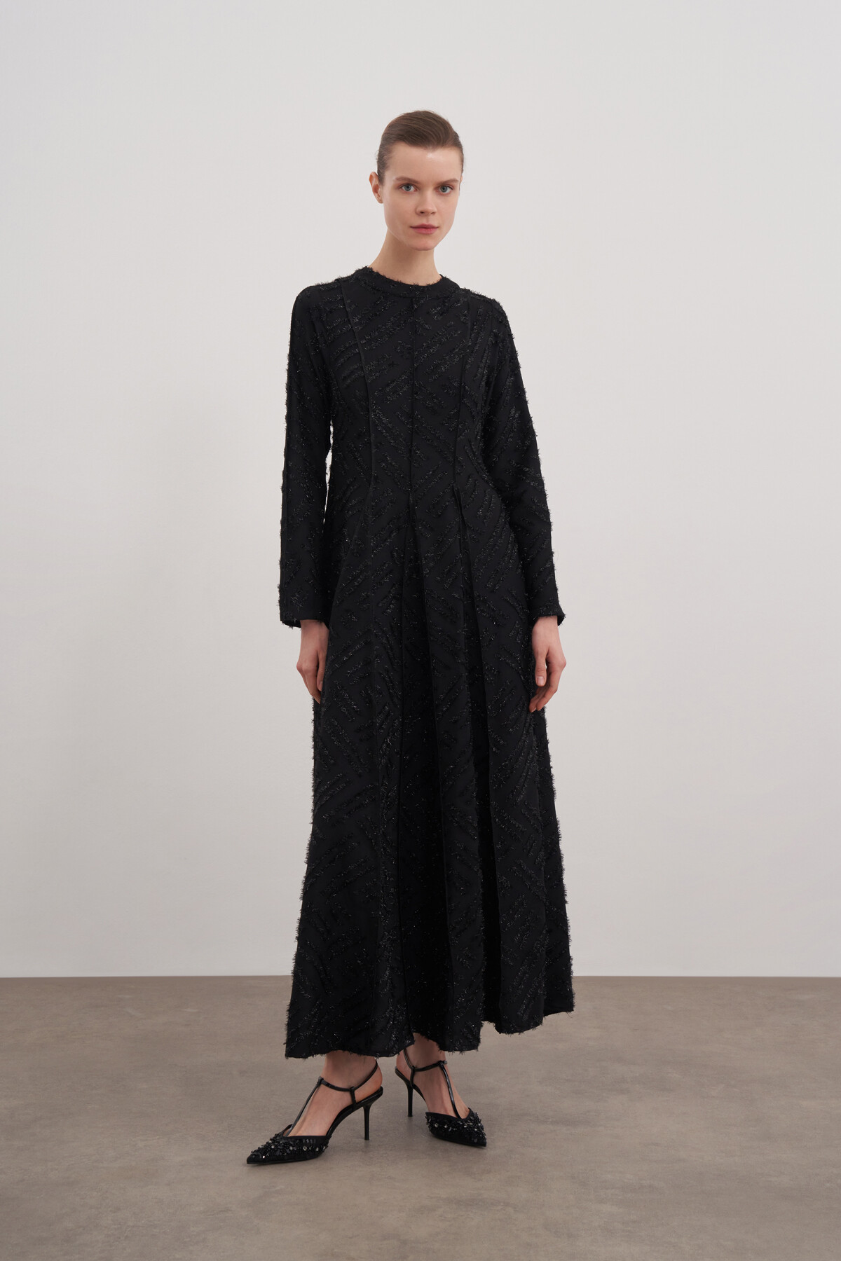 Waist-Seated Glittery Evening Dress