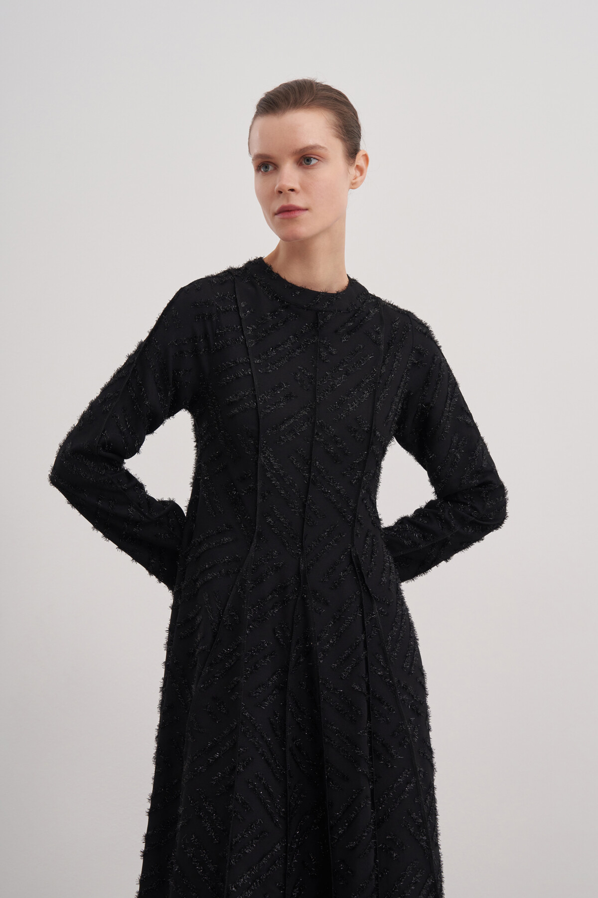 Waist-Seated Glittery Evening Dress