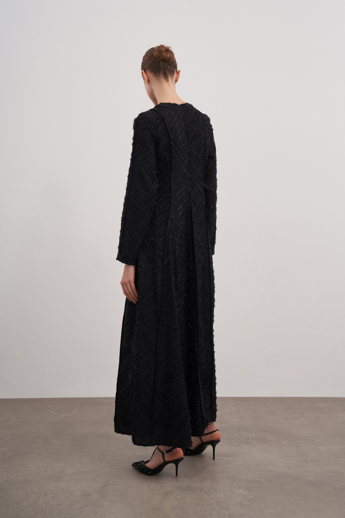 Waist-Seated Glittery Evening Dress