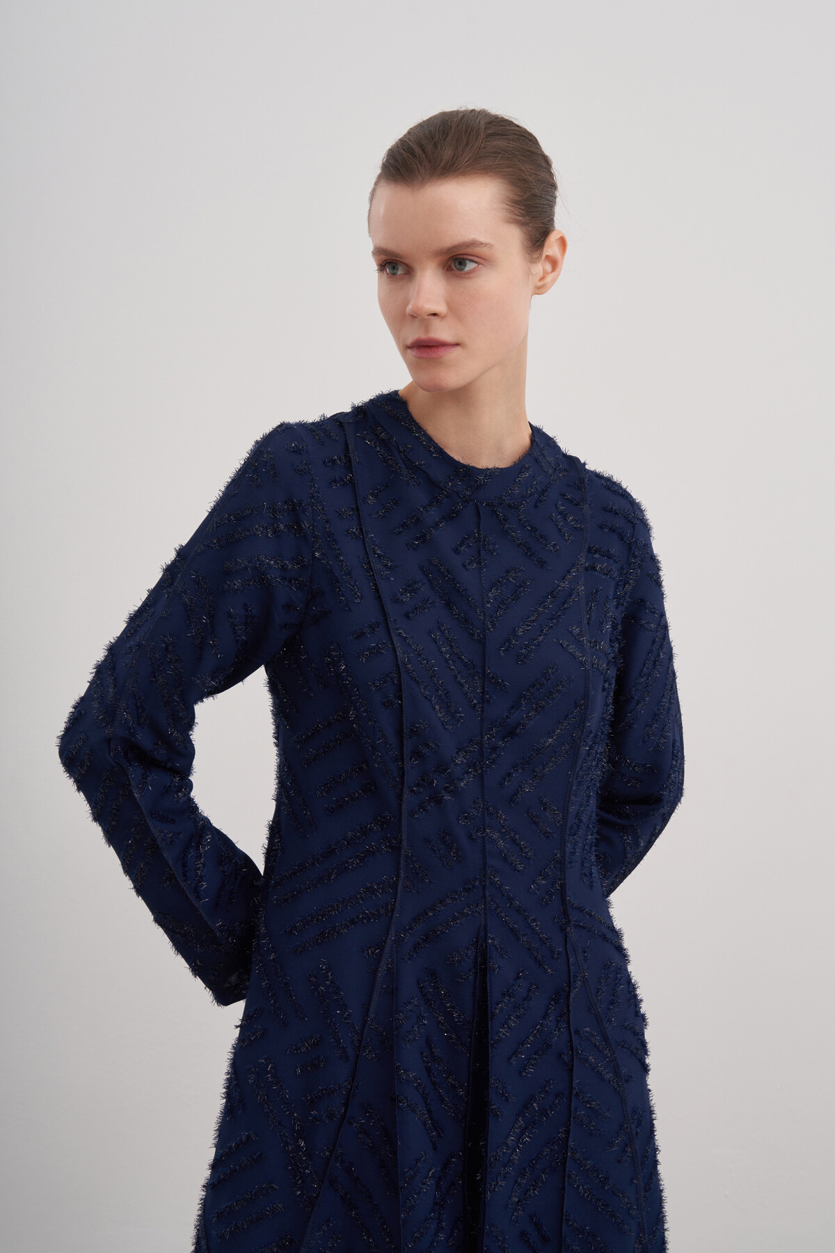 Waist-Seated Glittery Evening Dress