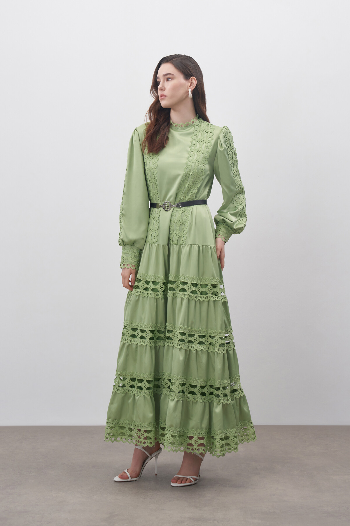 Guipure Detailed Satin Dress