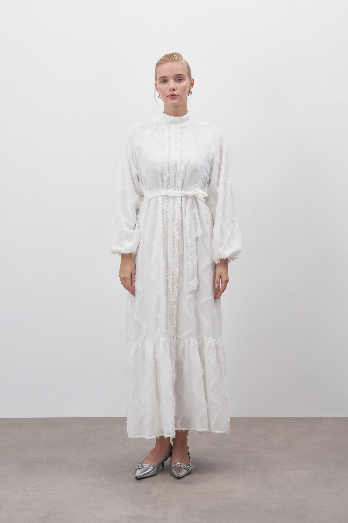 Güpür Detaylı Şifon Elbise