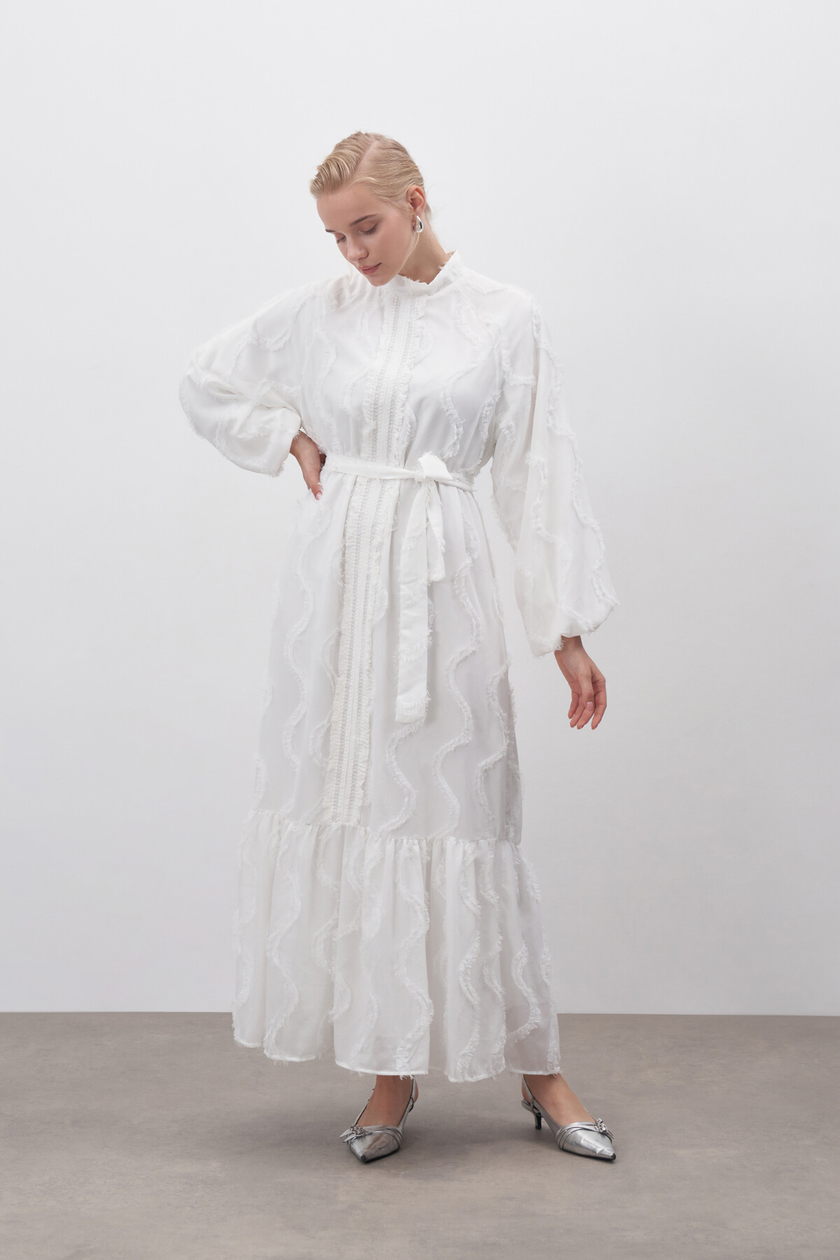 Güpür Detaylı Şifon Elbise