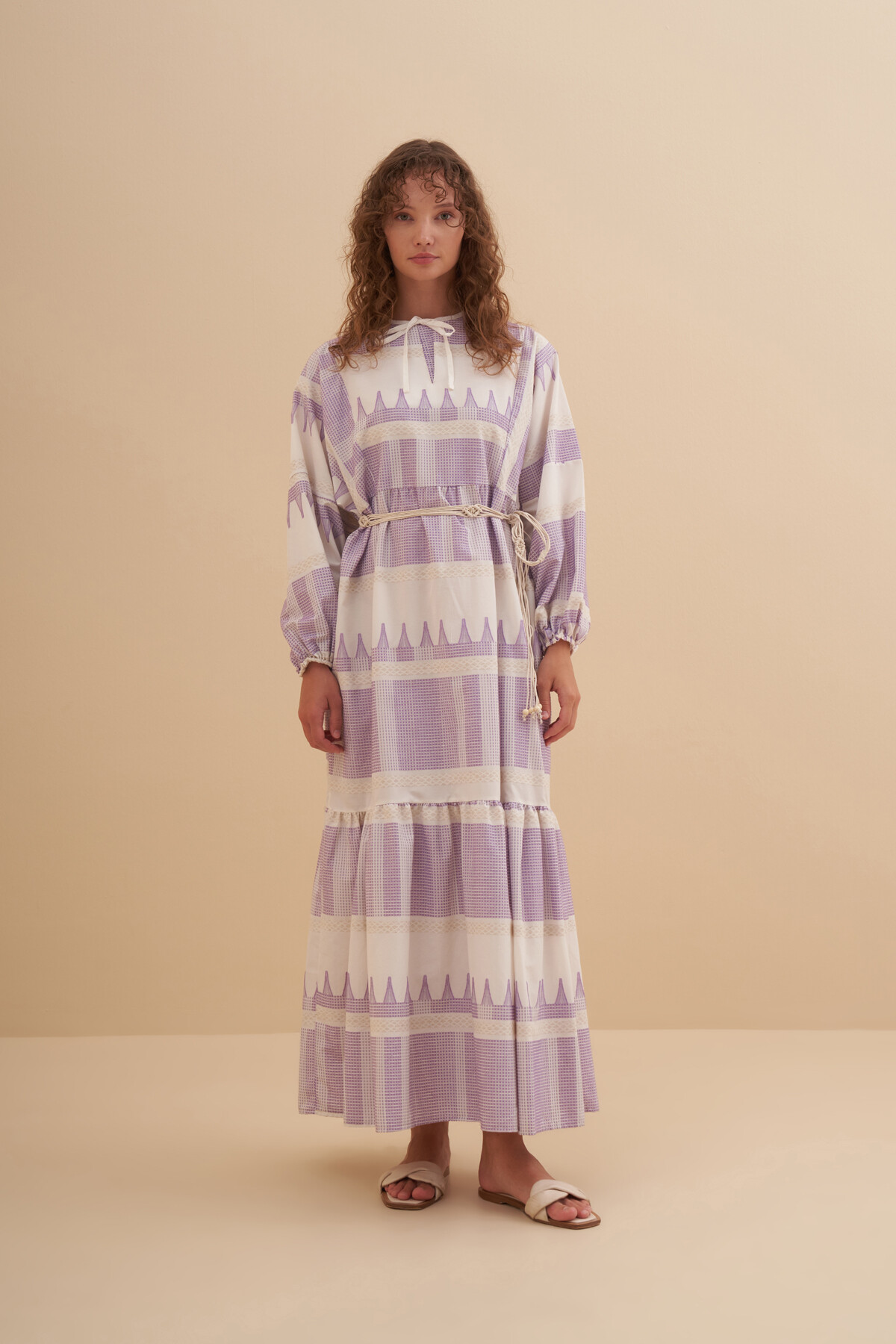 Hasır Kuşaklı Keten Elbise