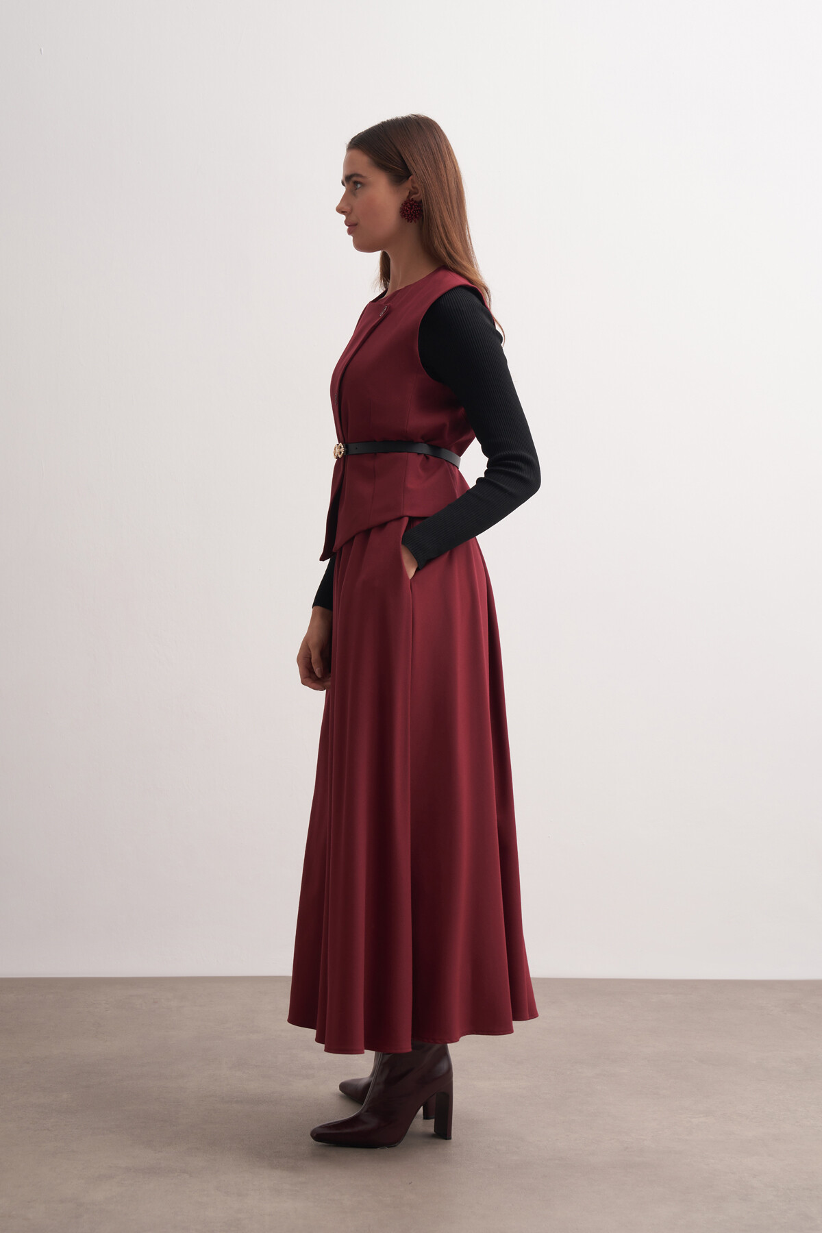 Cross Cut Belted Vest Suit