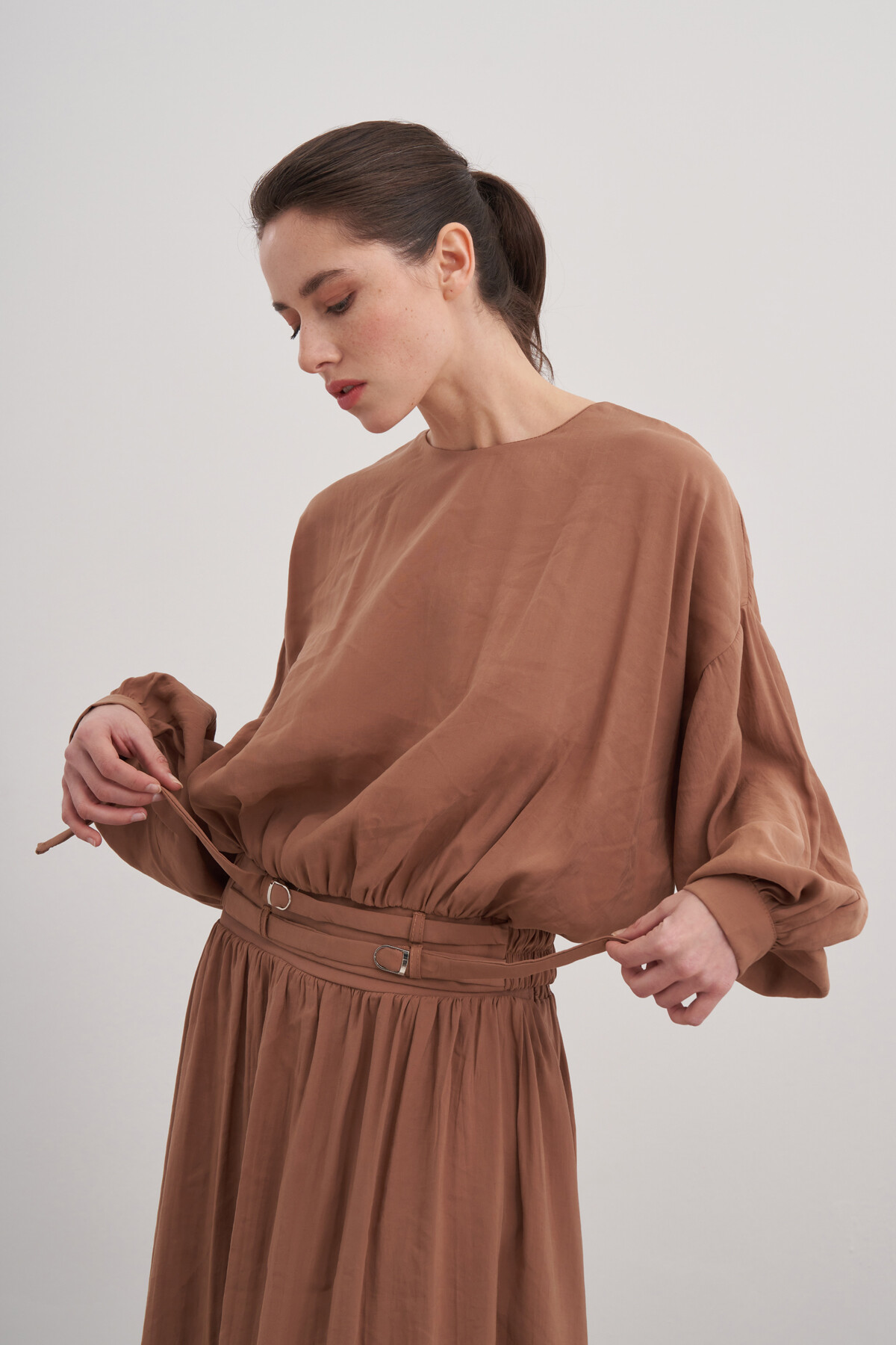 Bluz Büzgülü Etekli İkili Takım