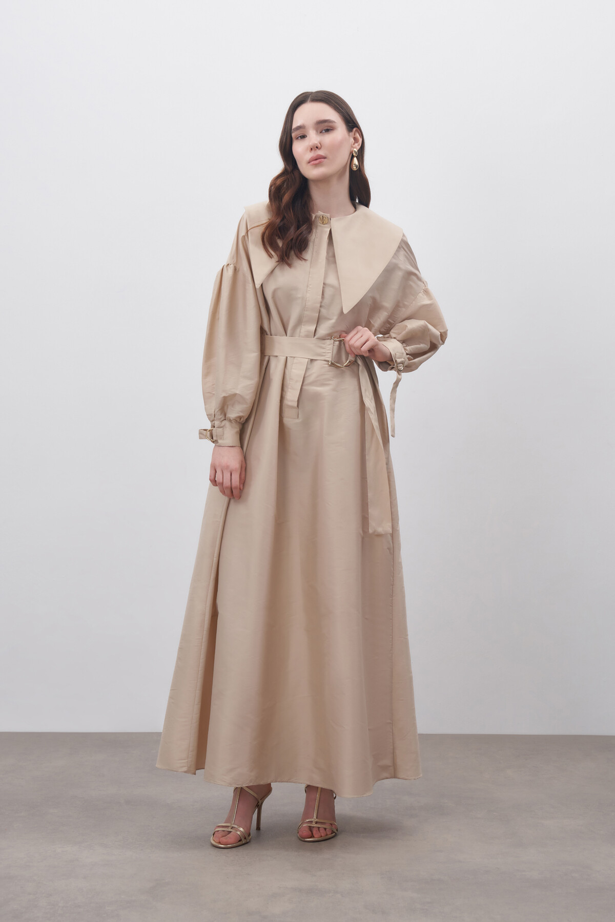 Collar Detailed Taffeta Evening Dress