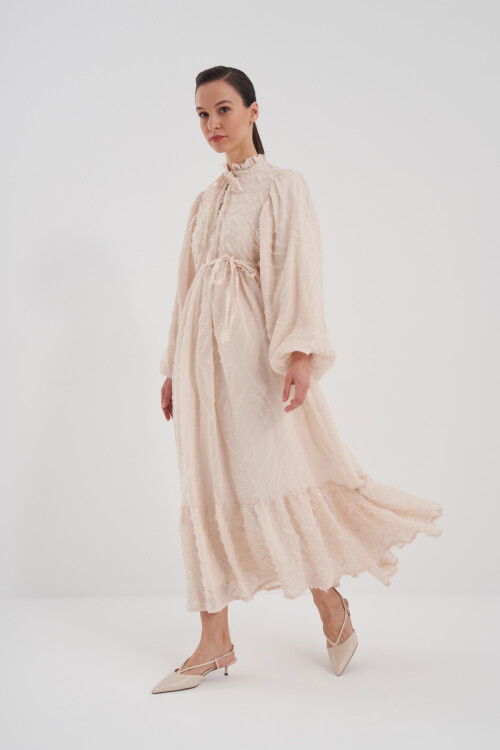 Balon Kol Simli Elbise