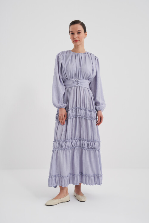 Fırfır Detaylı Büzgülü Elbise