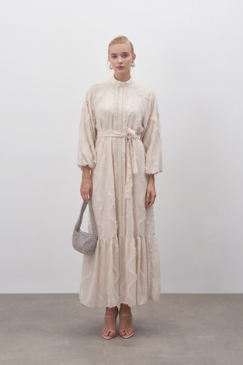 Guipure Detailed Chiffon Dress